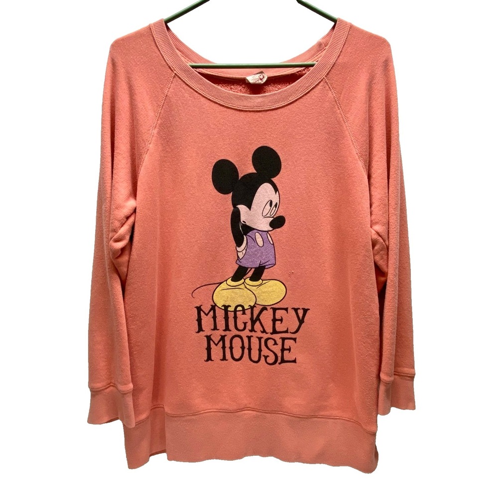 Disney‎ x Uniqlo Mickey Mouse Sweatshirt Women's Large Pink Slouchy French Terry